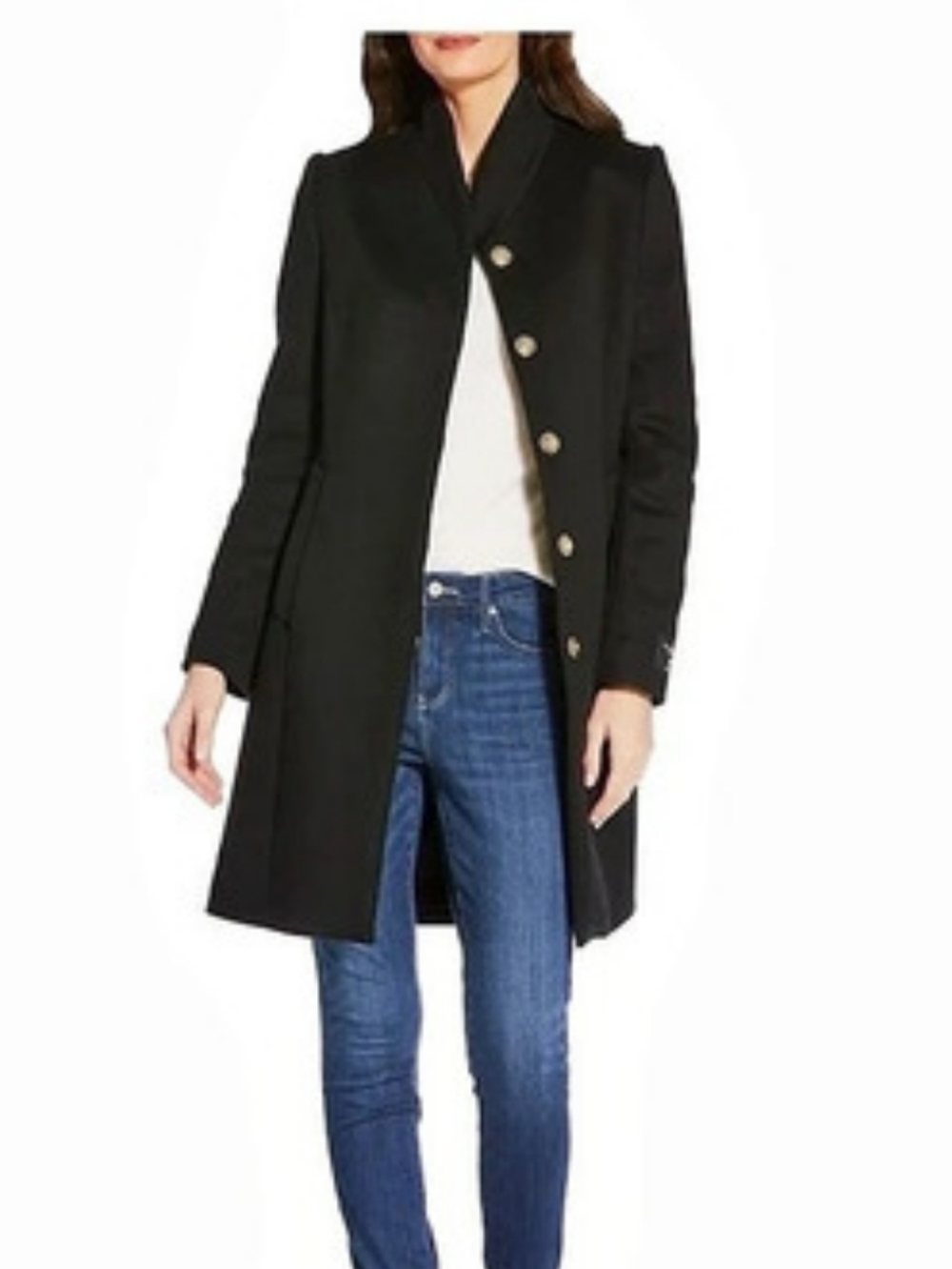 NWT Katherine Kelly Black Wool Tulip Collar Walker Coat Size S Made In Italy